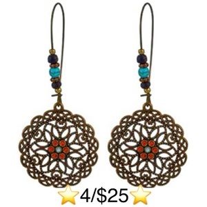 Dangling Bronze Beaded Abstract Floral Pierced Drop Earrings
